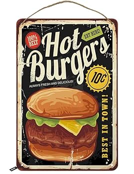 Amazon.co.jp: Swono Hot Burgers ブリキ看板 レトロなポスター